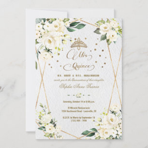 Invitation Elégant Blanc Floral Or Mis Quince Quinceañera