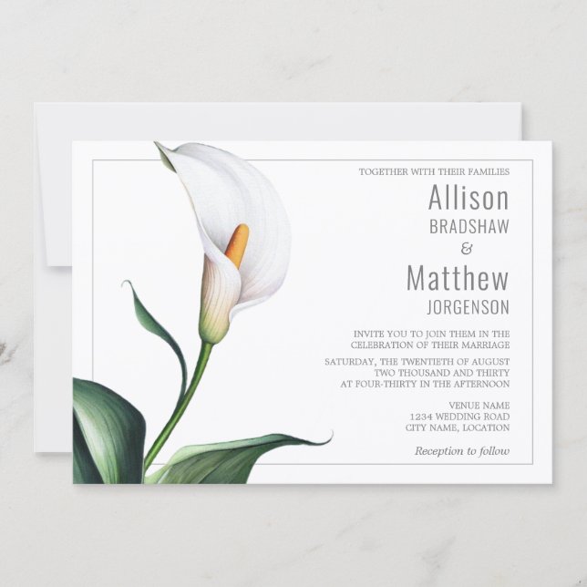 Invitation Elégant blanc ivoire Calla Lily Mariage (Devant)