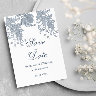 Invitation Elégant blanc mauve bleu floral Enregistrer la dat