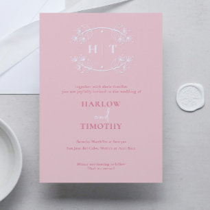 Invitation Élégant blanc Monogramme rose Mariage de calligrap