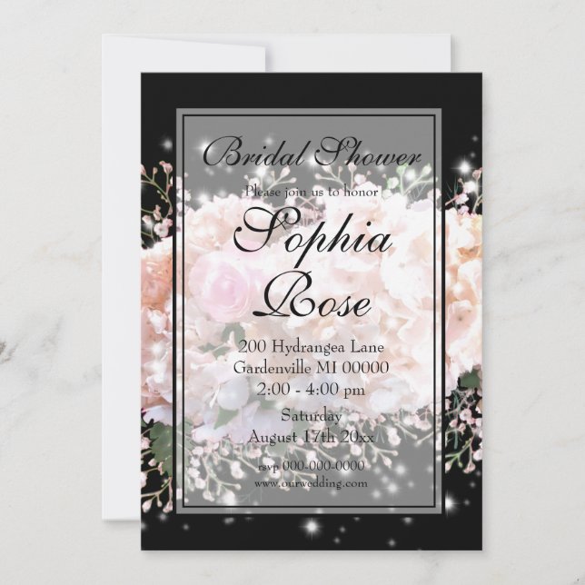 Invitation Elégant blanc roses bébés respirer nuptiale douche (Devant)