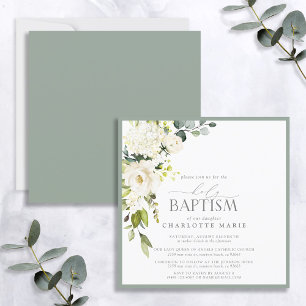 Invitation Elégant blanc Sage Vert Aquarelle Floral Baptême