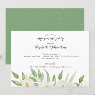 Invitation Elégant blanc & vert Aquarelle Fiançailles floral