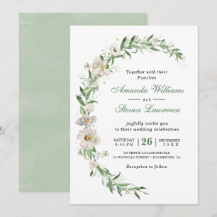 Invitation Elégant blanc vert vintage mariage