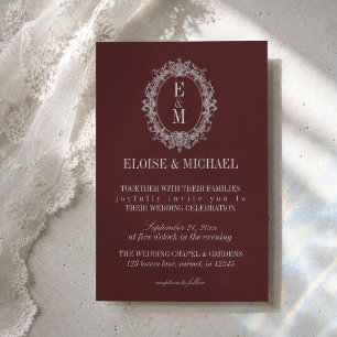 Invitation Élégant Blason de Monogramme Bleu Français et Bour