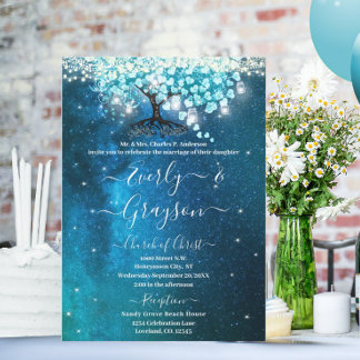 Invitation Elégant bleu Aqua Turquoise Mariage de feuilles de