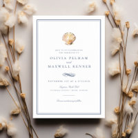 Elégant bleu aquarelle Coquillage Océan Mariage