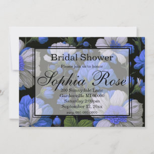 Invitation Elégant bleu argenté blanc élégant floral rétro
