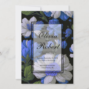 Invitation Elégant bleu argenté blanc élégant floral rétro