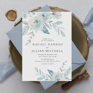 Invitation Elégant bleu azur aquarelle mariage