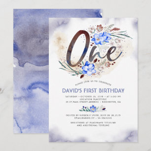 Invitation Élégant bleu  Baby Boy  1er anniversaire