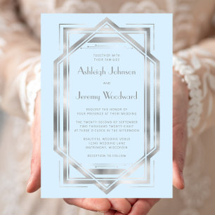 Invitation Élégant Bleu Bébé Argent Décoration de Mariage Vin
