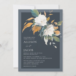 Invitation Elégant bleu bleu bleu blanc Mariage floral