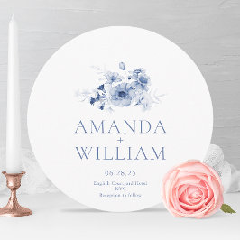 Invitation Elégant bleu bleu bleu floral Mariage rond