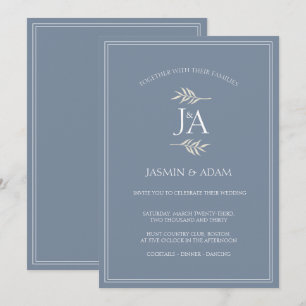 Invitation Élégant bleu bleu foncé Initiales Mariage