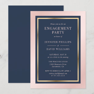 Invitation Élégant Bleu bleu marine et Gold Engagement Party