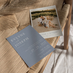 Invitation Elégant bleu bleu minimaliste Boho Mariage moderne