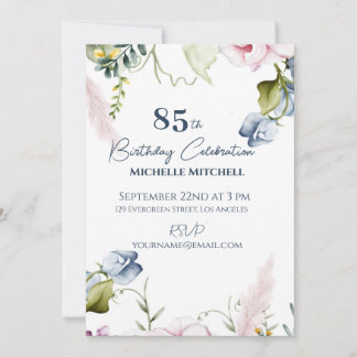 Invitation Elégant bleu bleu rose personnalisé 85e anniversai
