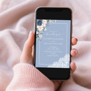 Invitation Elégant bleu bleu roux Rustique Mariage de dentell