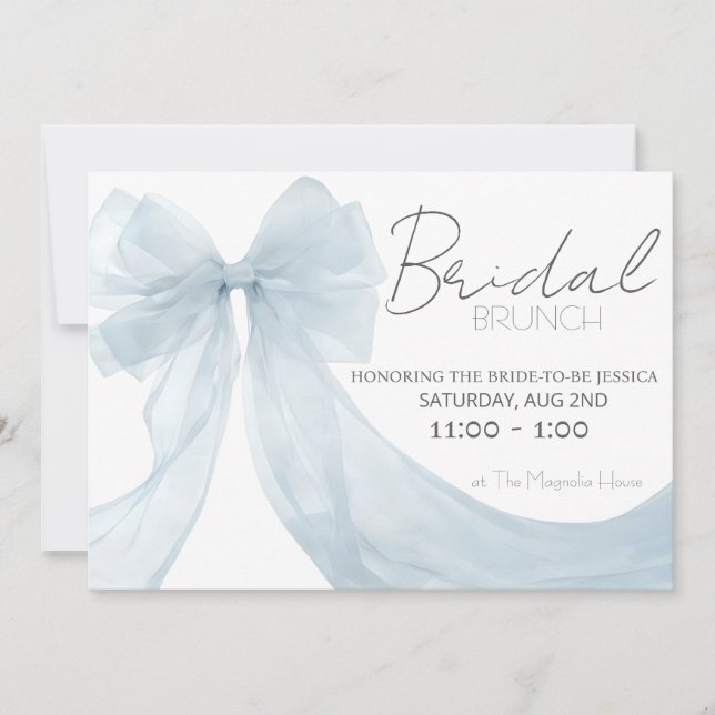 Invitation Elégant Bleu Bow Brunch Anniversaire Douche Invita (Devant)