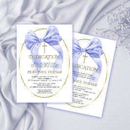 Invitation Élégant Bleu Bow Gold Boy Dedication