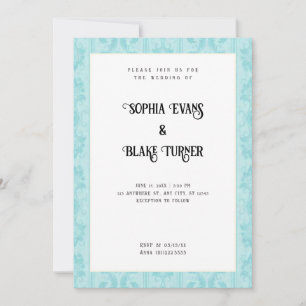 Invitation Elégant bleu Damas Mariage blanc traditionnel