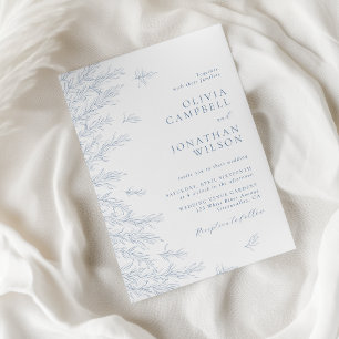 Invitation Elégant bleu doux Feuille Mariage botanique
