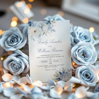 Invitation Elégant bleu Dusty Aquarelle Boho Floral Mariage