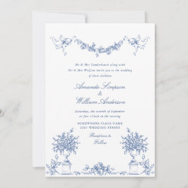 Invitation Elégant bleu Dusty Jardin Français Mariage Floral