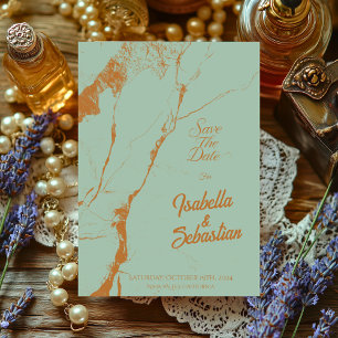 Invitation Elégant bleu et marbre de cuivre Enregistrer le dé