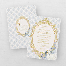 Élégant bleu et or Damassé Lavage de Mariée