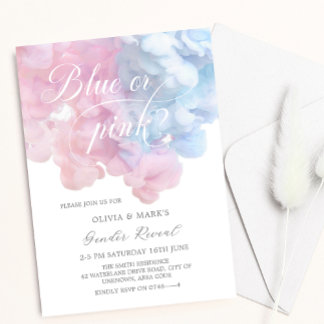 Invitation Élégant bleu et rose fumée Bébé Genre Révélation