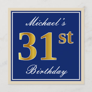 Invitation Elégant, Bleu, Faux Gold 31e anniversaire + Nom