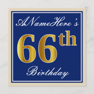 Invitation Elégant, Bleu, Faux Or 66ème anniversaire + Nom