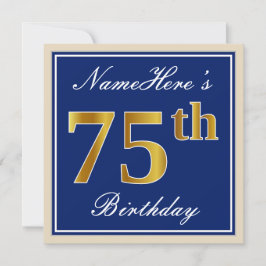Invitation Elégant, Bleu, Faux Or 75ème Anniversaire + Nom