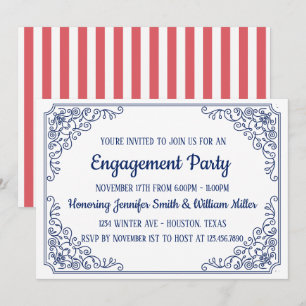 Invitation Élégant Bleu fleurir cadre tourbillon