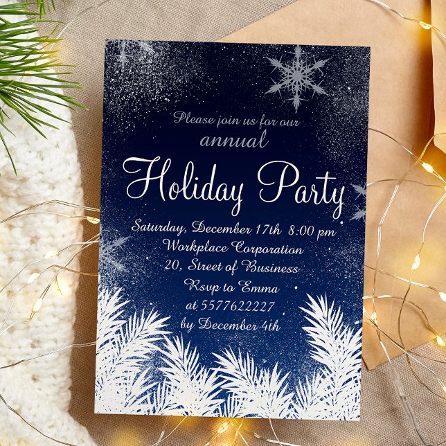 Invitation Élégant bleu flocon de neige vacances d'hiver entr (Elegant blue snowflake winter corporate holiday invitation)