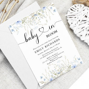 Invitation Elégant bleu floral Baby in Bloom baby shower