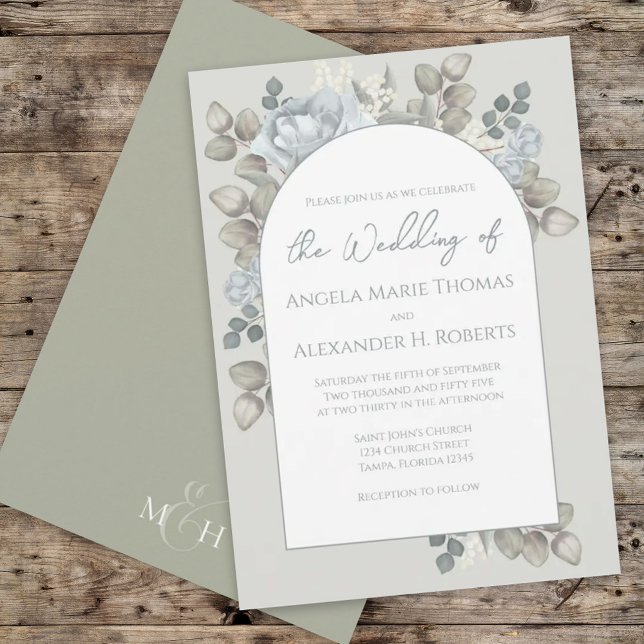 Invitation Elégant bleu floral élégant Arc tendance Aquarelle (Créateur téléchargé)
