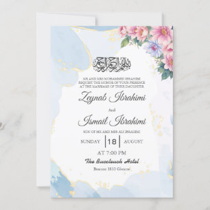 Invitation Élégant bleu floral Mariage musulman musulman isla