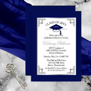 Invitation Élégant Bleu Formal College Graduation Party