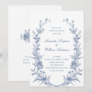 Invitation Elégant Bleu Français Jardin Répétition Dîner