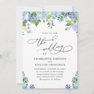 Invitation Elégant bleu Hydrangea Aquarelle Mariage de verdur