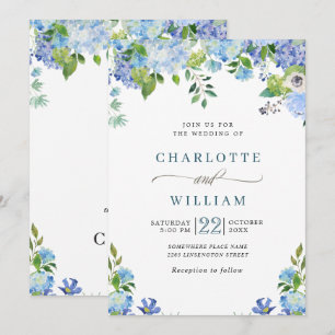 Invitation Elégant bleu Hydrangea Aquarelle Mariage de verdur