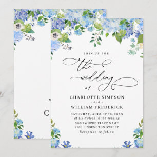 Invitation Elégant bleu Hydrangea Aquarelle Mariage de verdur
