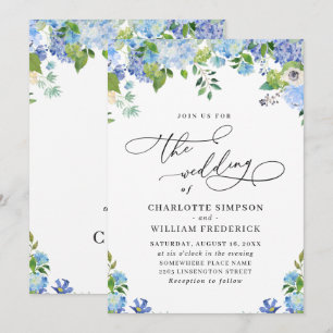 Invitation Elégant bleu Hydrangea Aquarelle Mariage de verdur