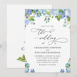 Invitation Elégant bleu Hydrangea Aquarelle Mariage de verdur