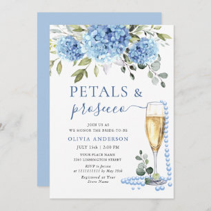 Invitation Elégant bleu Hydrangea Floral PETALS & Prosecco