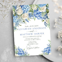 Invitation Elégant bleu Hydrangea Roses blanches Mariage flor