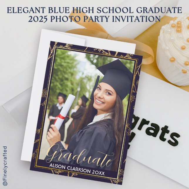 Invitation Élégant Bleu Lycée Graduate 2025 Photo Party (Créateur téléchargé)